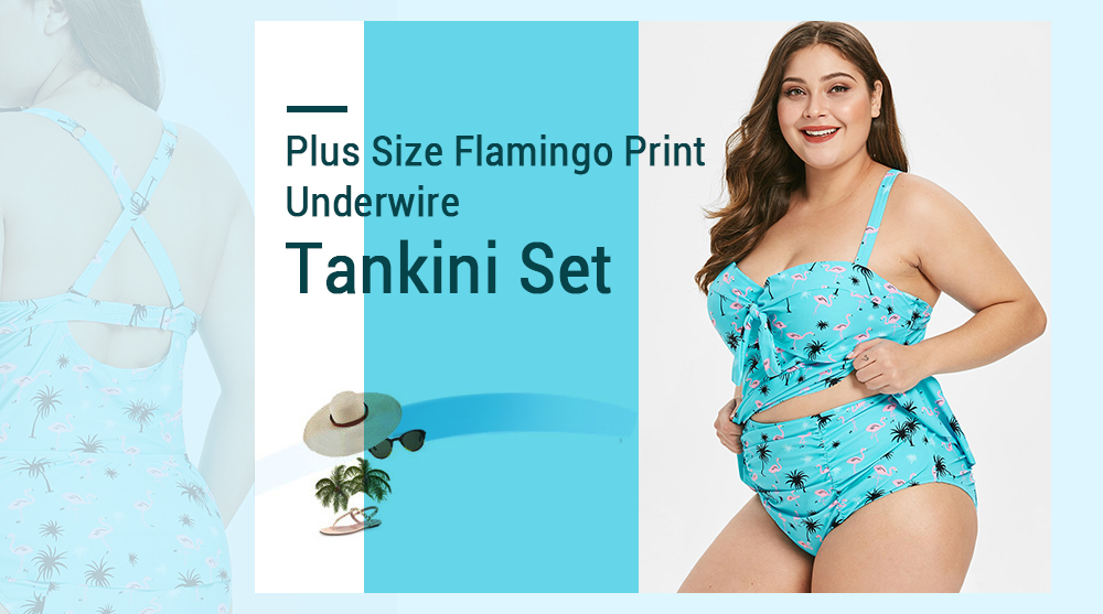 Plus Size Flamingo Print Underwire Tankini Set