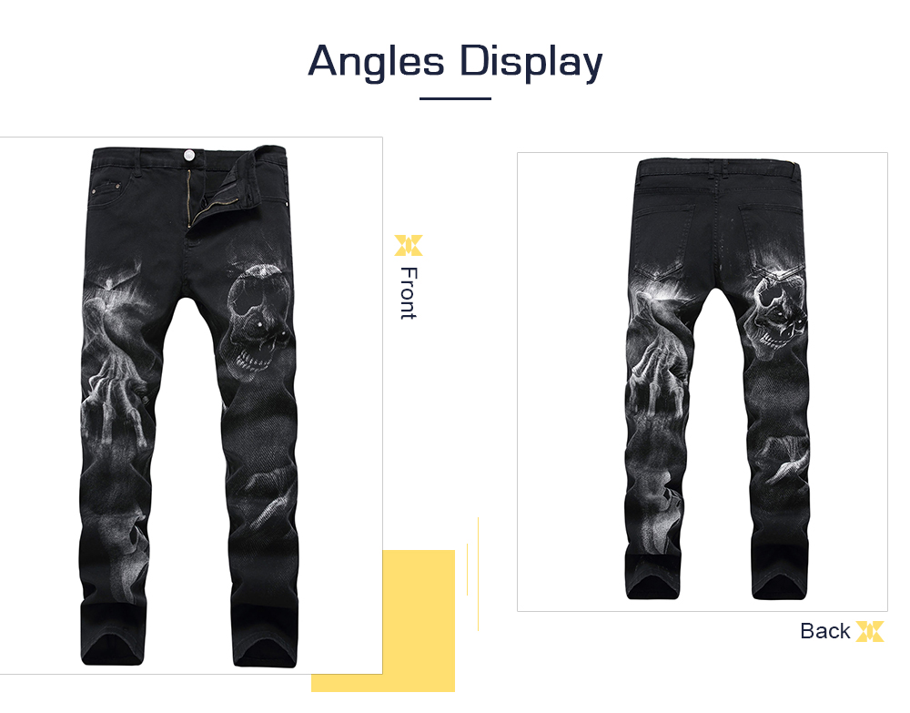 Zipper Fly Skull Graphic Jeans