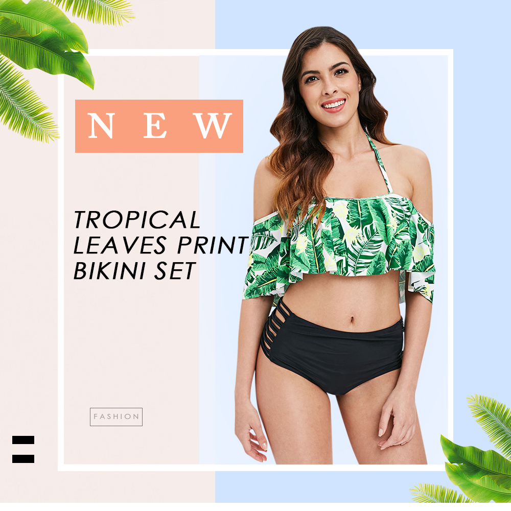 Tropical Print Ladder Cut Out Bikini Set