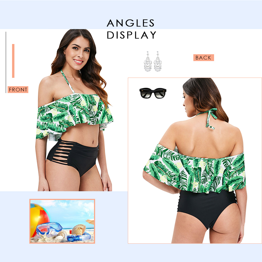 Tropical Print Ladder Cut Out Bikini Set