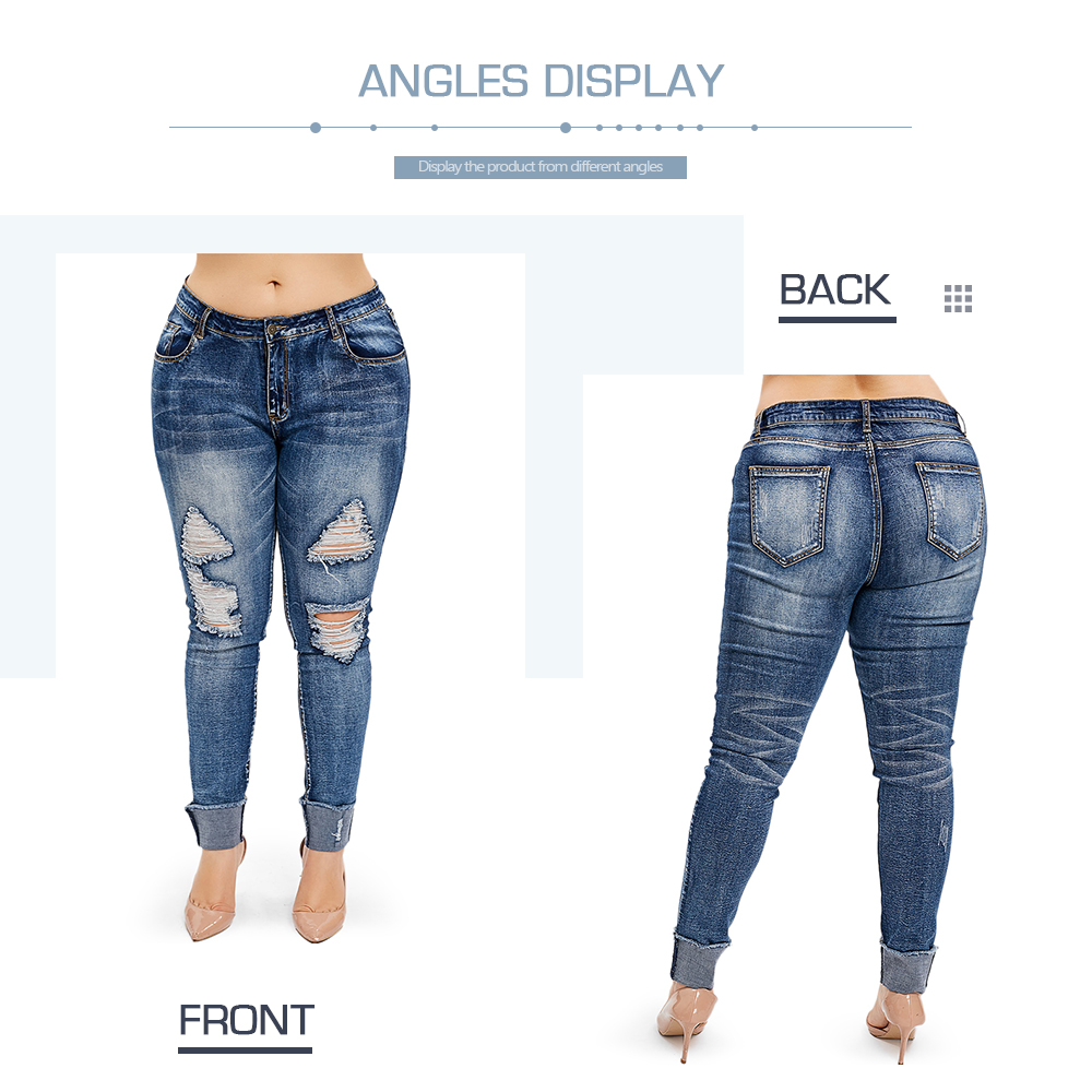 Plus Size Zip Fly Ripped Pencil Jeans