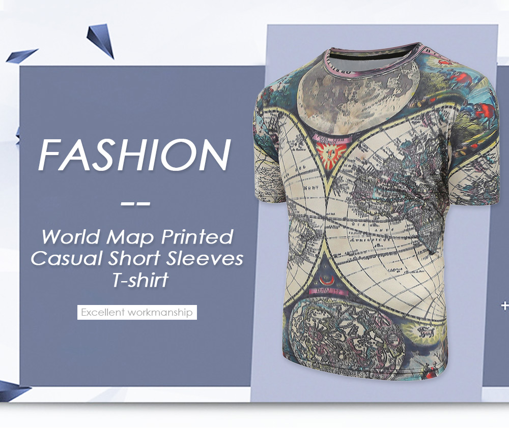 World Map Printed Casual Short Sleeves T-shirt