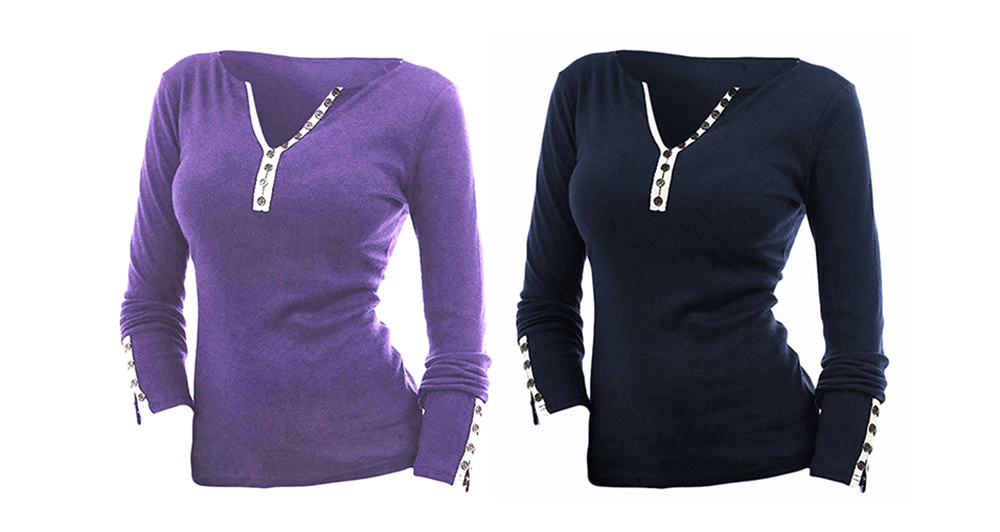 Plus Size Button Detail V Neck T-shirt