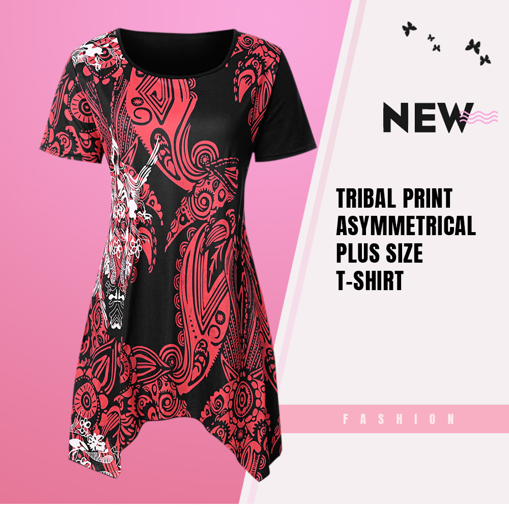Tribal Print Asymmetrical Plus Size T-shirt