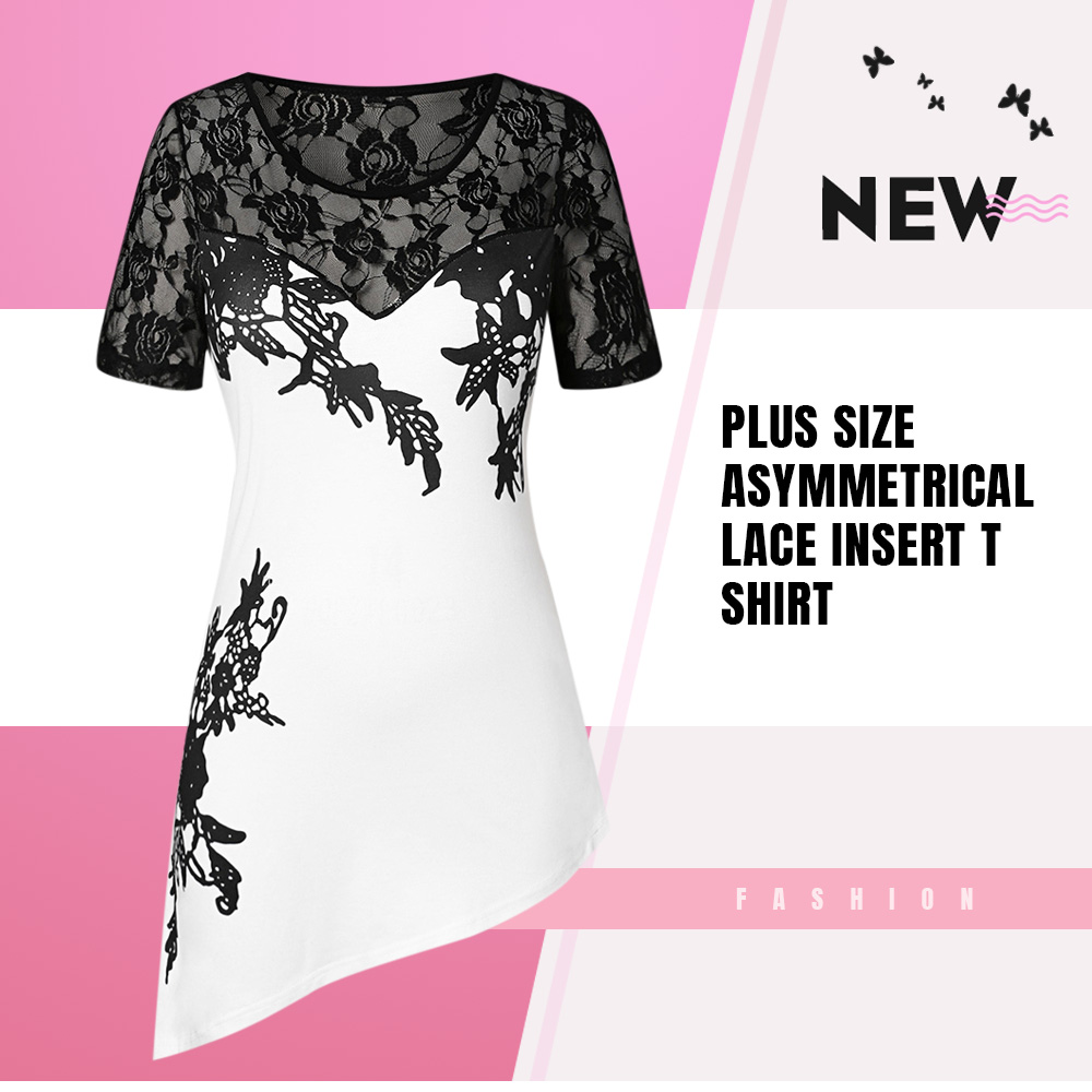 Plus Size Lace Panel T Shirt