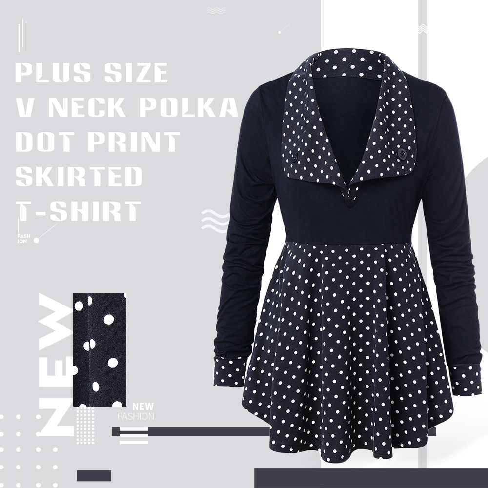 Plus Size V Neck Polka Dot Print T-shirt