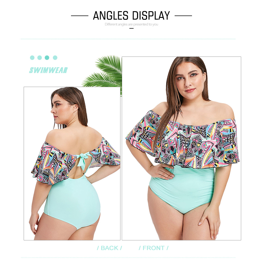 Ethnic Print Off The Shoulder Plus Size Swimwear