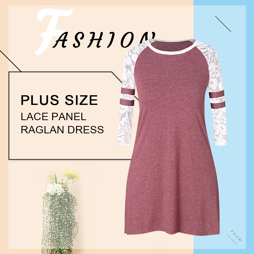 Plus Size Lace Panel Raglan Dress