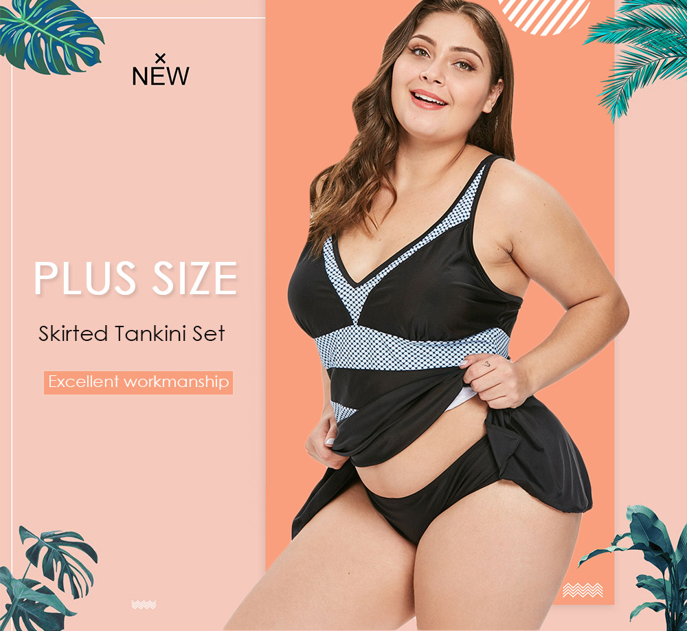 Plus Size Contrast Tankini Set