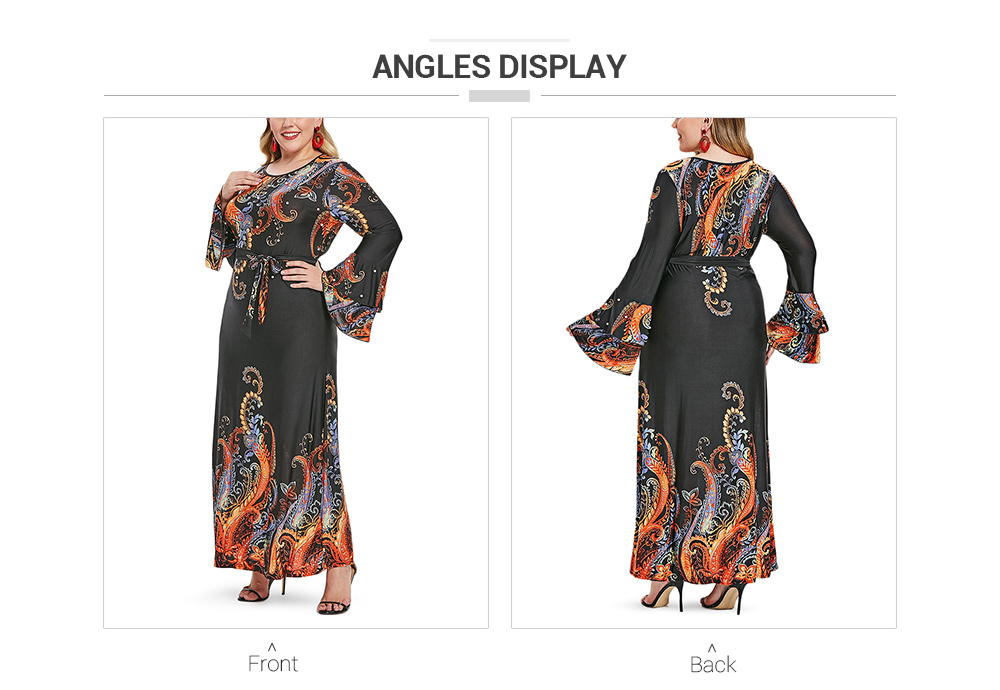Plus Size Paisley Print Flare Sleeve Maxi Dress