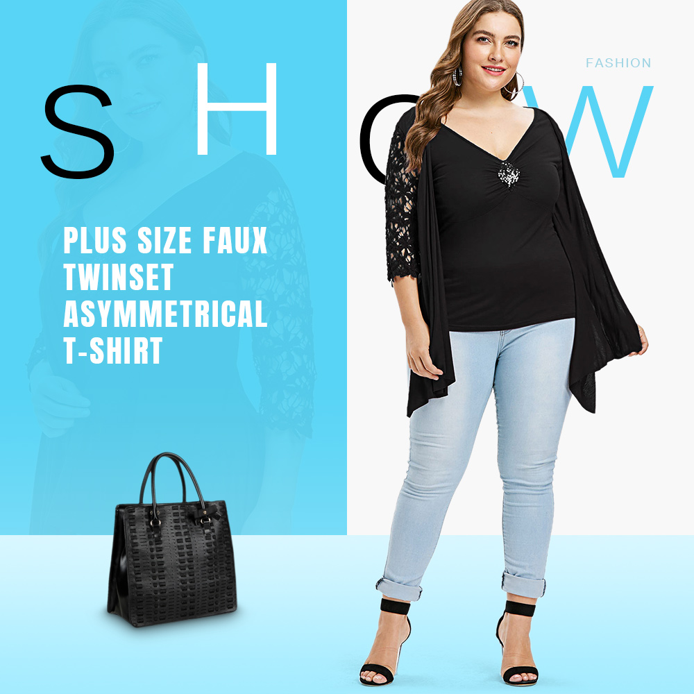 Plus Size Faux Twinset Asymmetrical T-shirt