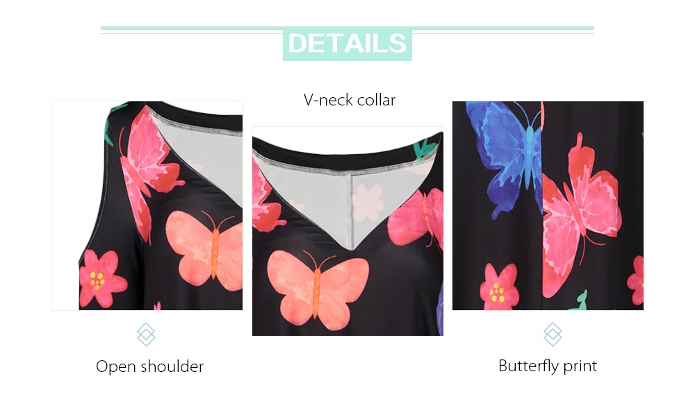 Plus Size Open Shoulder Butterfly Print T-shirt