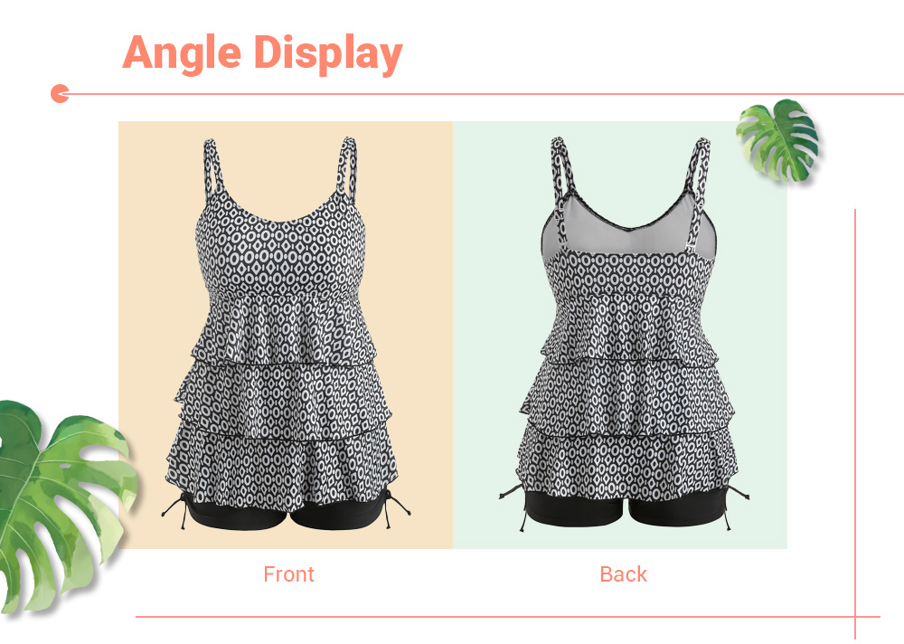 Plus Size Layered Ruffle Trim Printed Tankini Set