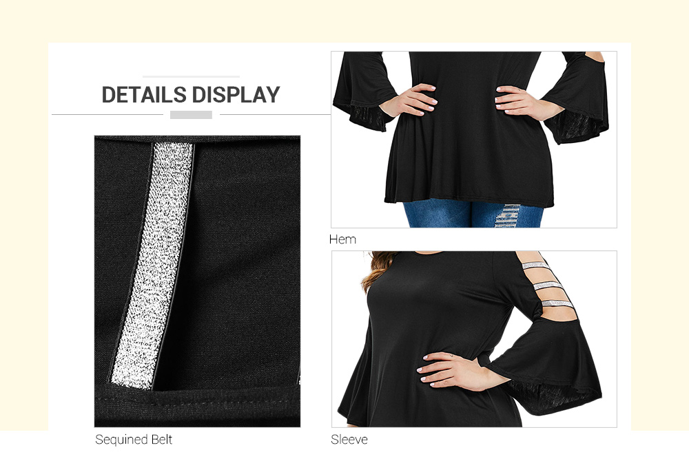 Plus Size Sequined Belt Bell Sleeve T-shirt