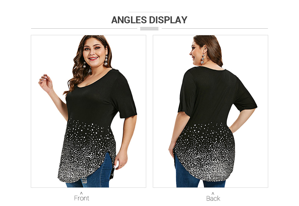 Plus Size Stars Print Curved T-shirt