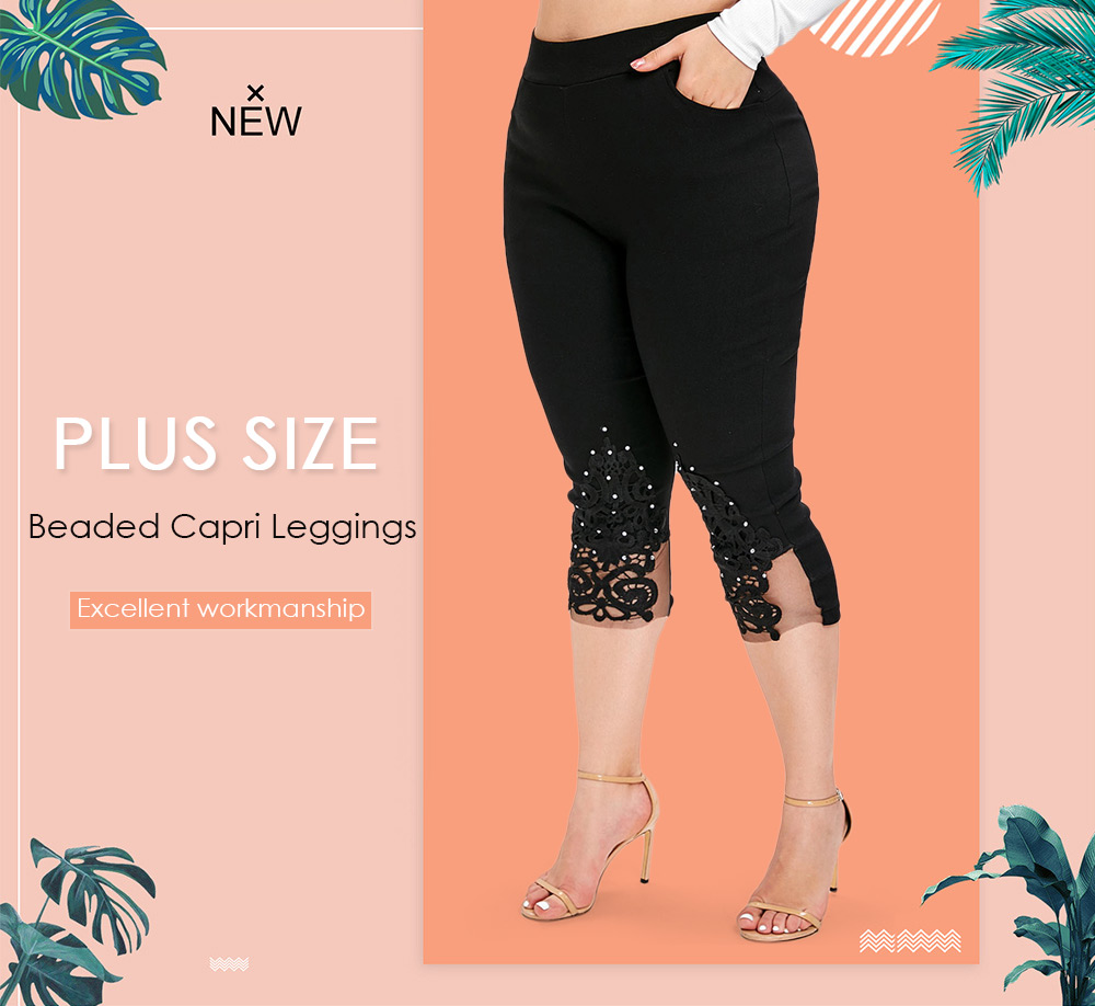 Plus Size Lace Panel Capri Leggings
