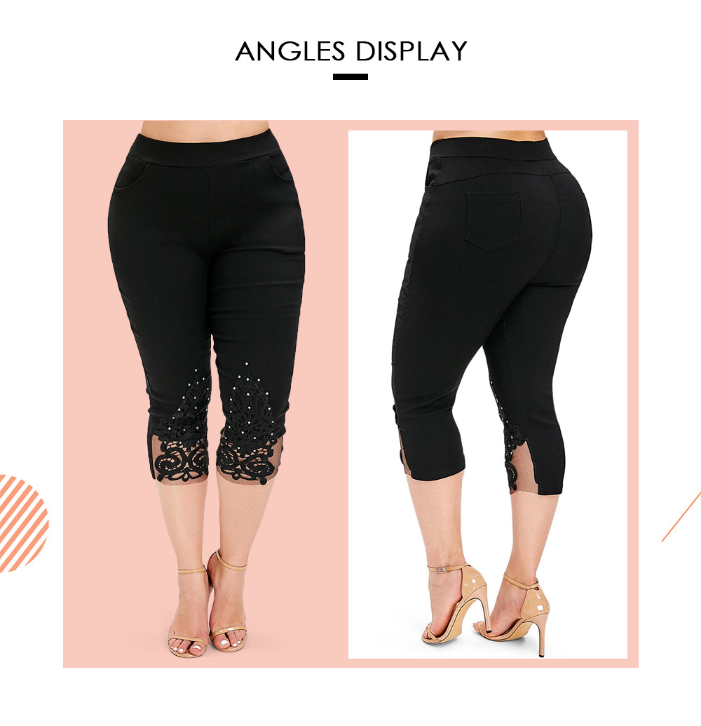 Plus Size Lace Panel Capri Leggings