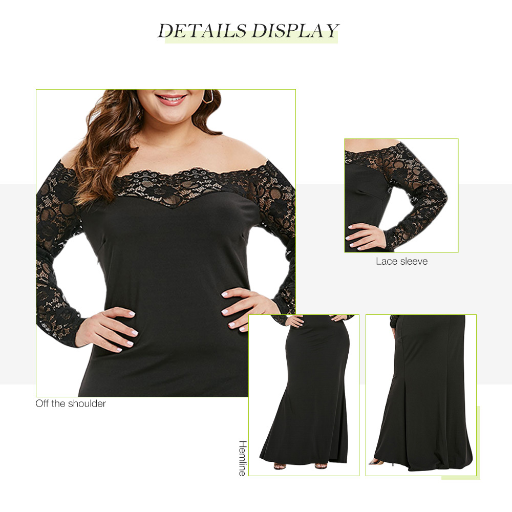Plus Size Off The Shoulder Lace Sleeve Maxi Dress
