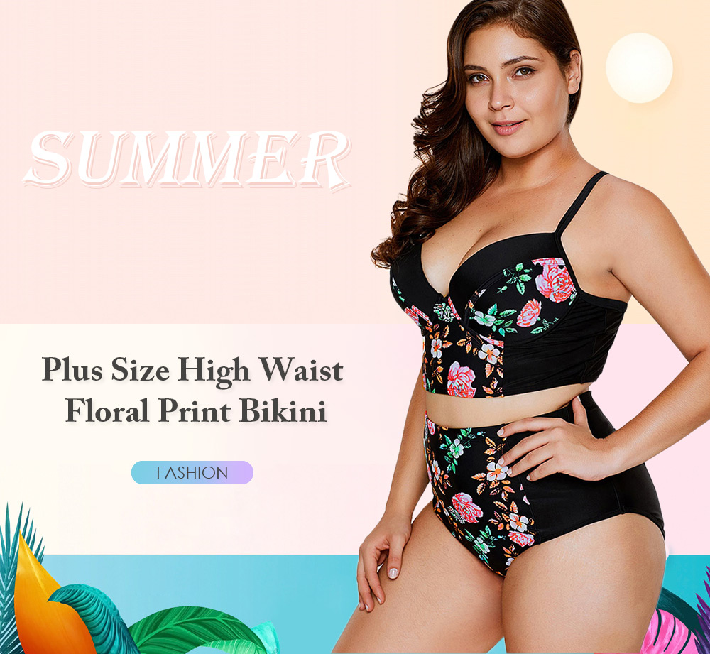 Plus Size High Waisted Floral Print Bikini