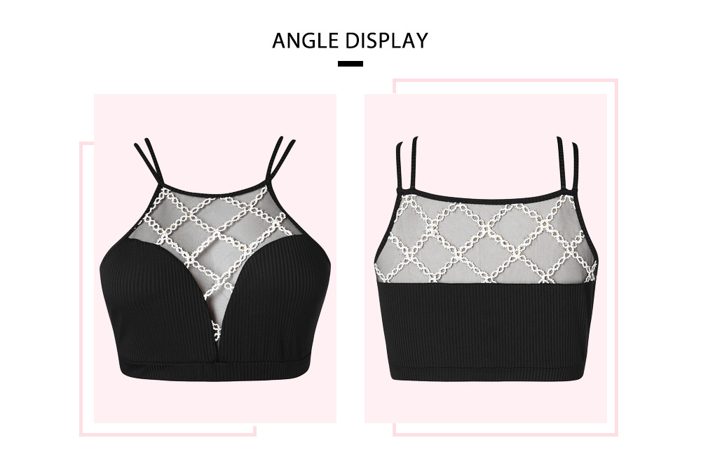 Plus Size Spaghetti Strap Mesh Insert Crop Top