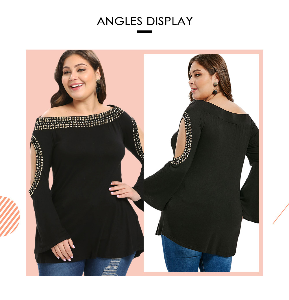 Plus Size Skew Neck Rhinestone Cut Out T-shirt