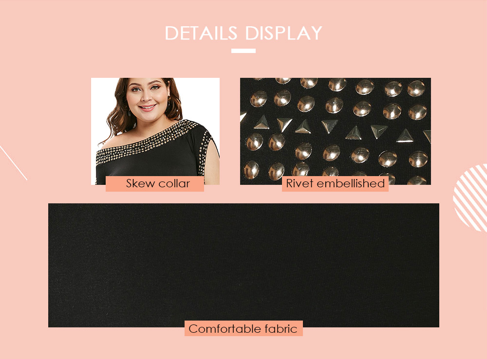 Plus Size Skew Neck Rhinestone Cut Out T-shirt