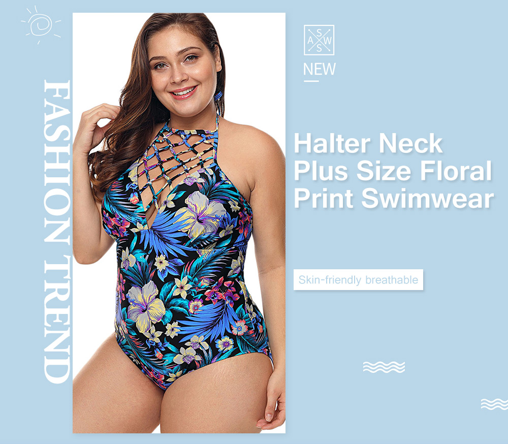 Plus Size Floral Print Cutout Swimwear