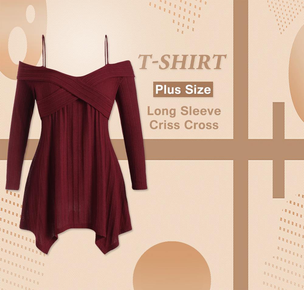 Plus Size Open Shoulder Criss Cross T-shirt