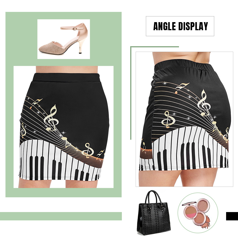 Plus Size Music Notes Bodycon Skirt