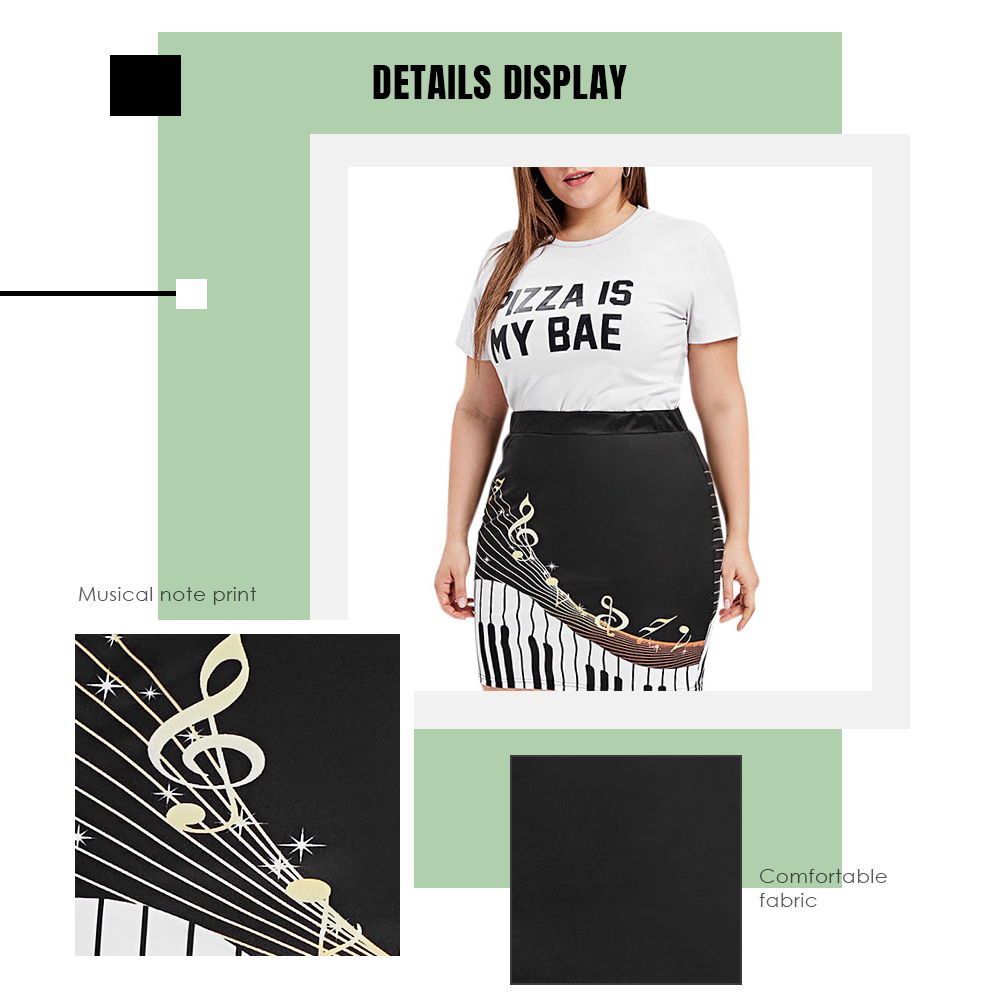 Plus Size Music Notes Bodycon Skirt