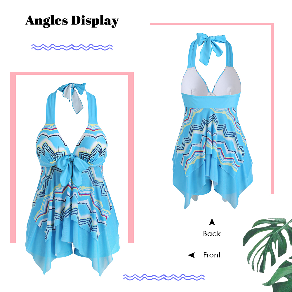 Plus Size Underwire Zigzag Print Tankini set