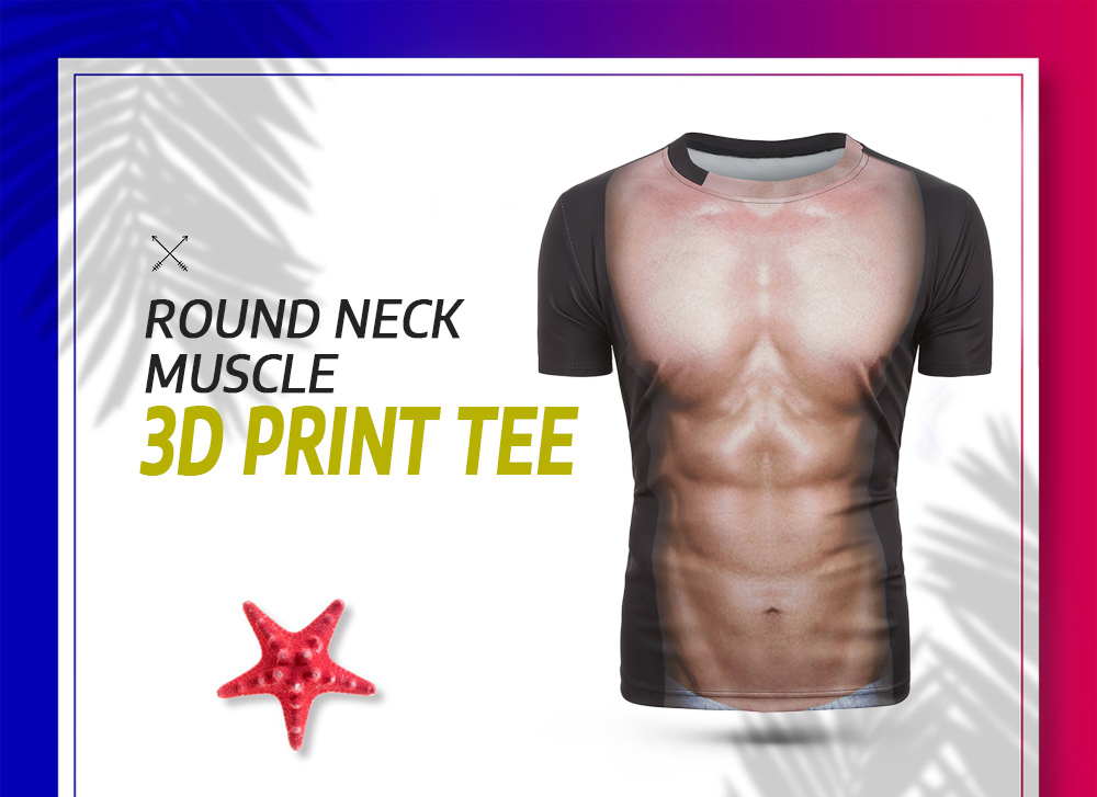 Round Neck Muscle 3D Print Tee