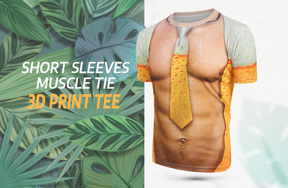 Short Sleeves Muscle Tie 3D Print Tee