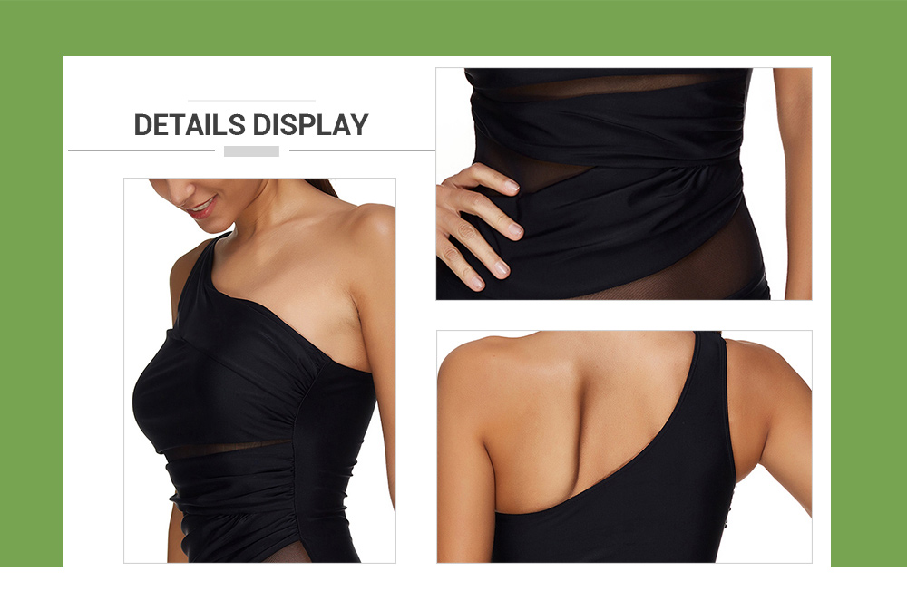 Sheer Mesh Panel One Shoulder Swimsuit