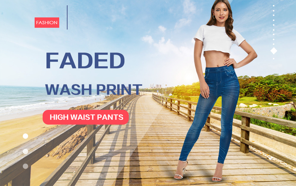 Faded Wash Print High Waist Pants