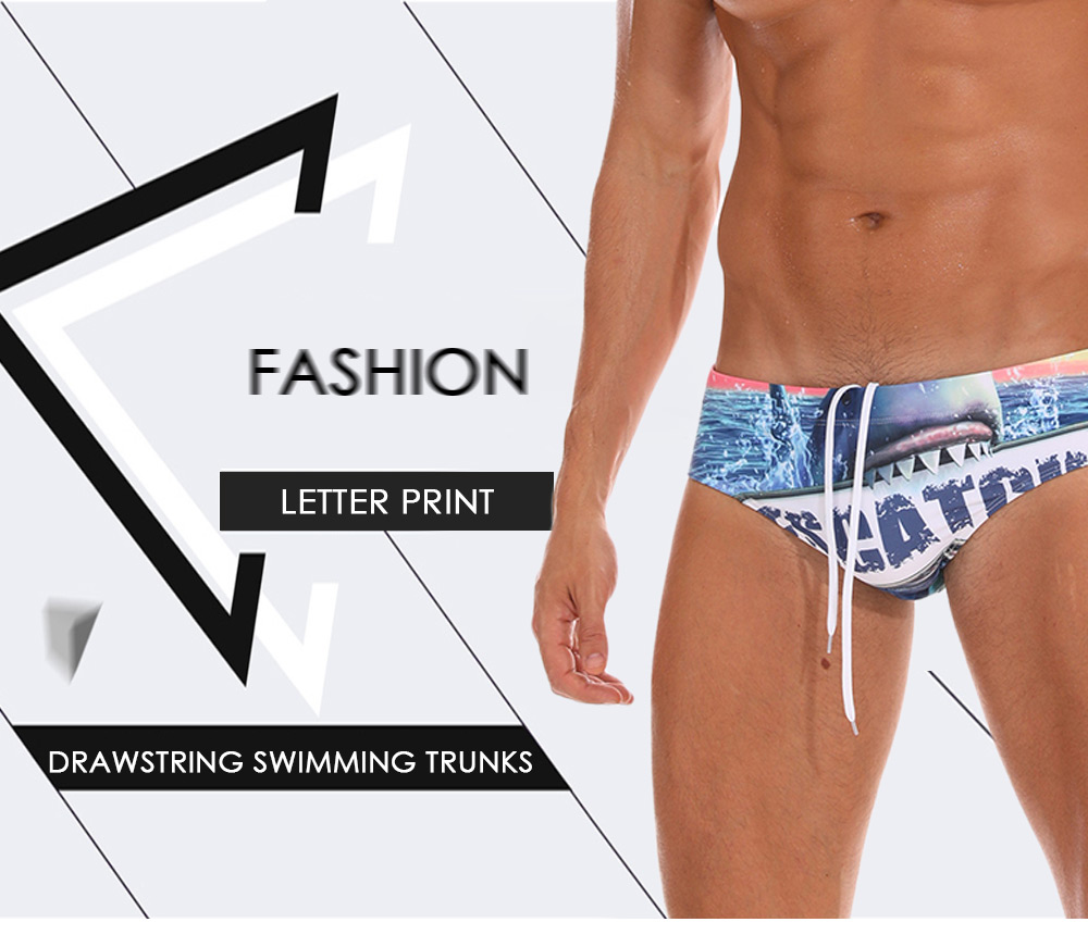 Letter Print Drawstring Swimming Briefs