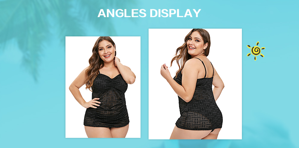 Plus Size Openwork Padded Tankini Set