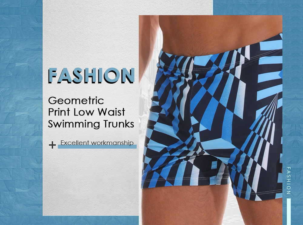 Geometric Print Drawstring Swimming Trunks