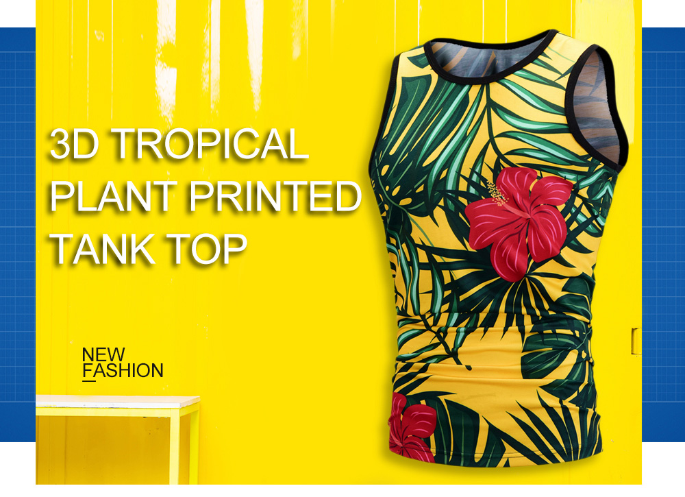 3D Tropical Plant Printed Tank Top