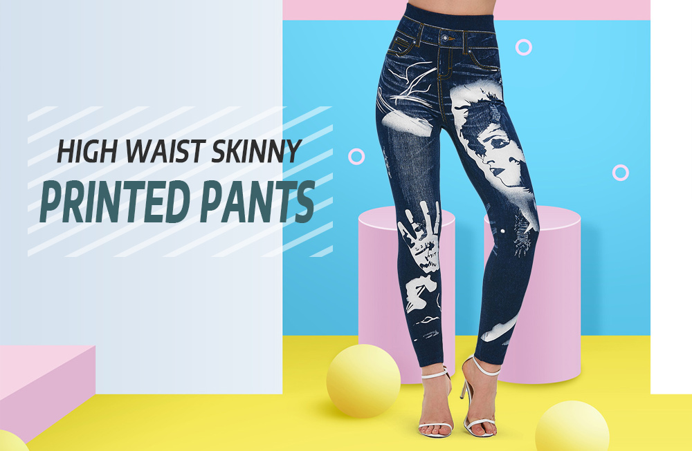 High Waist Skinny Printed Pants