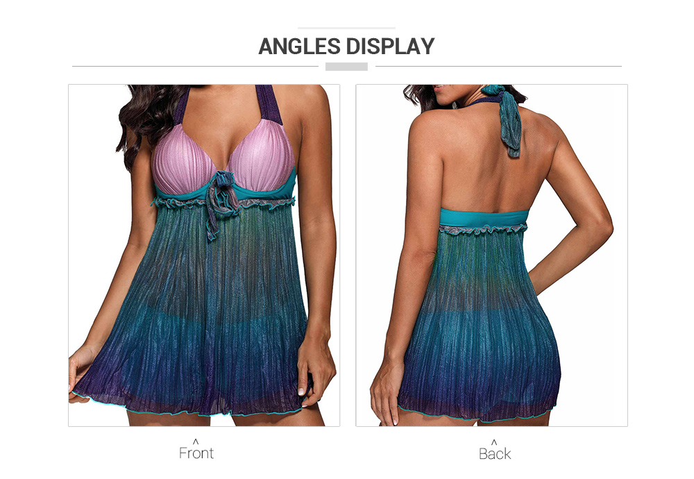 Bowknot Ombre Sparkly Pleated Tankini Set