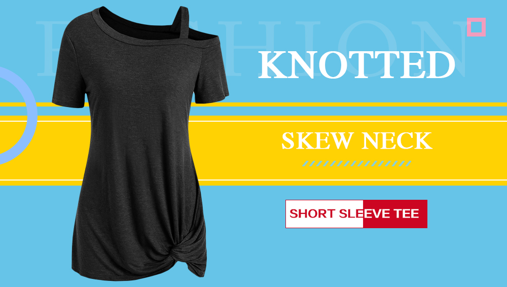 Knotted Skew Neck Short Sleeve Tee
