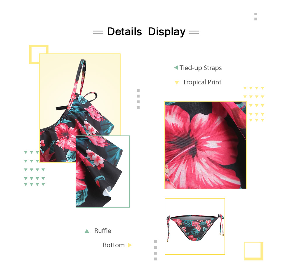 Tropical Print Ruffled String Bikini Set