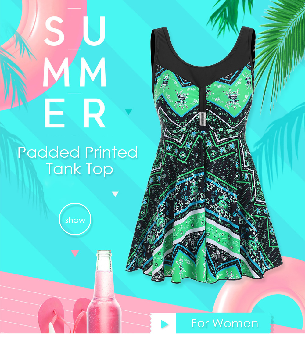 Padded Printed Swim Tank Top