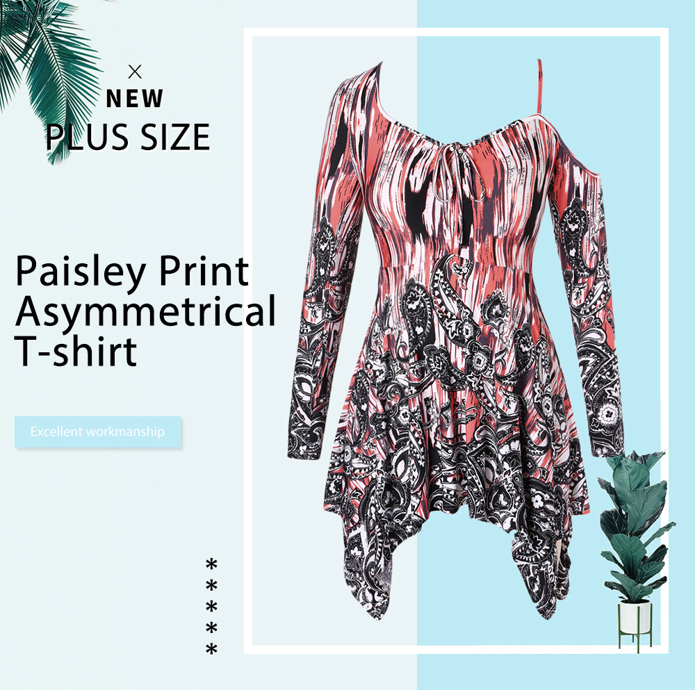 Plus Size Paisley Print Asymmetrical T-shirt