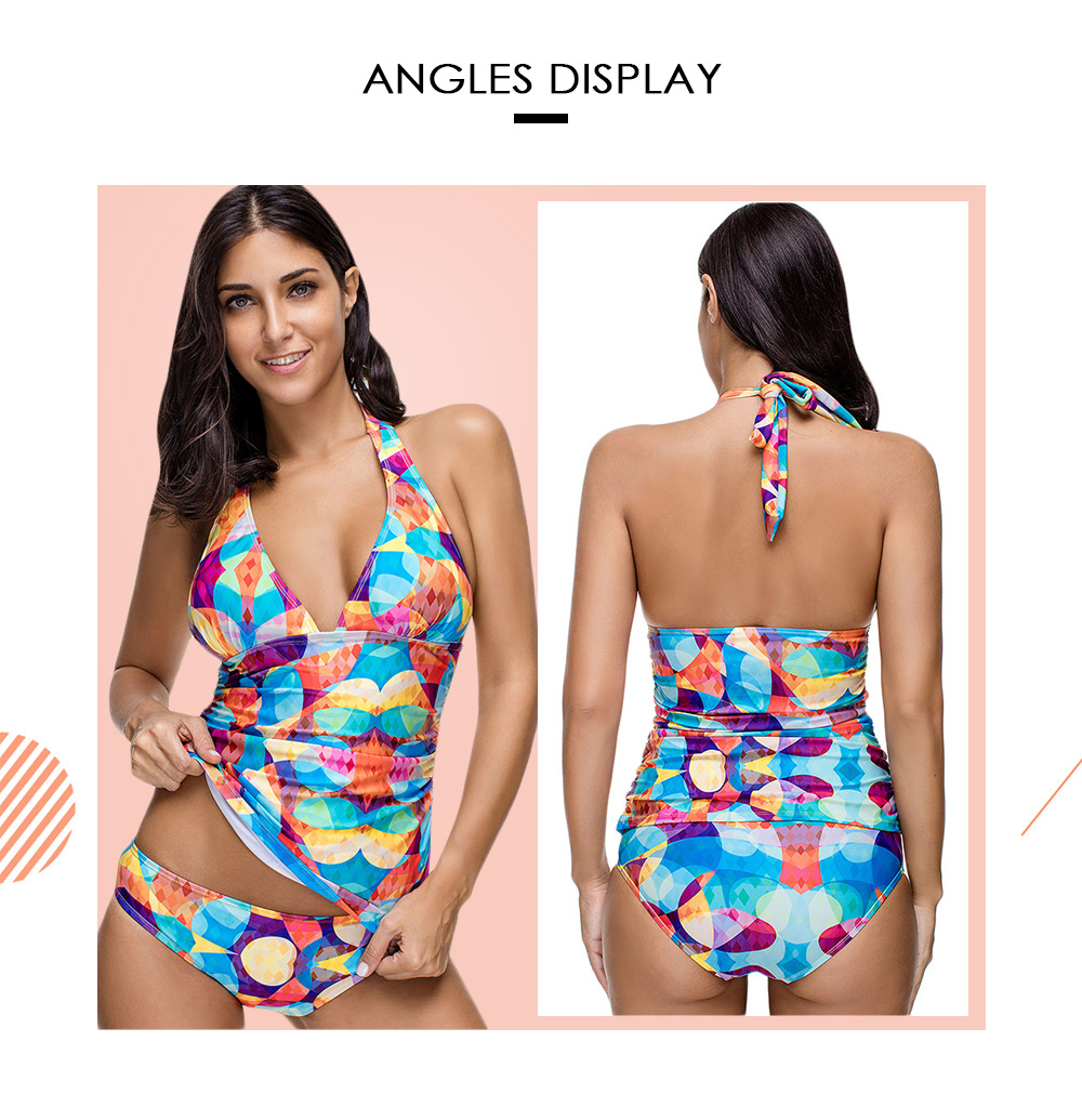 Halter Low Cut Printed Tankini Set