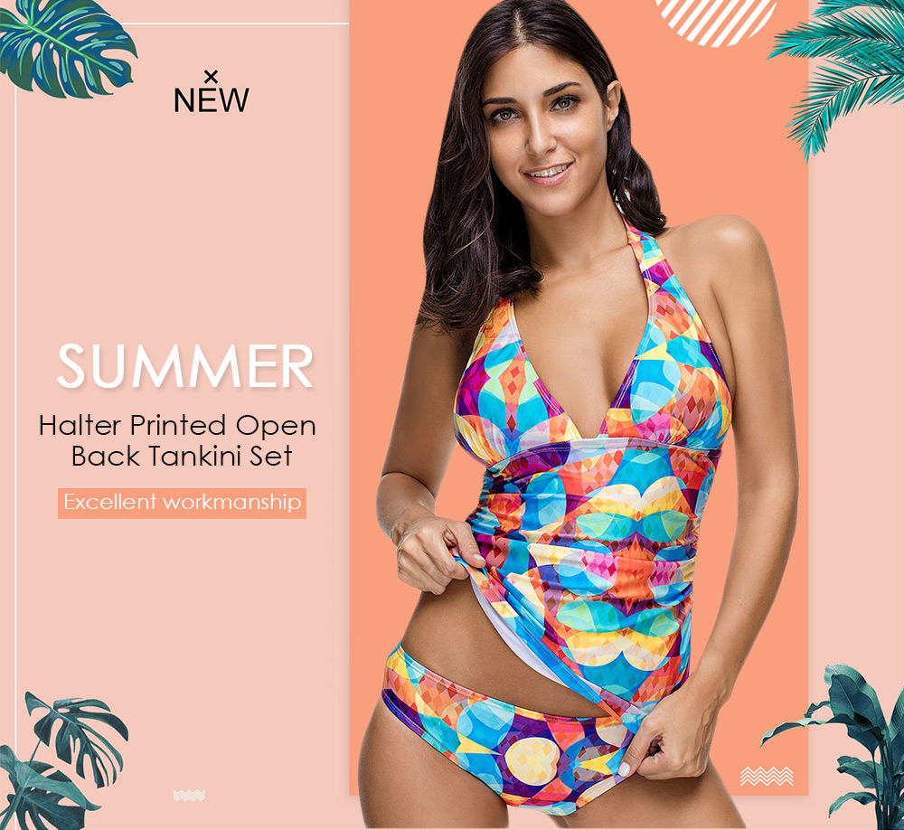 Halter Low Cut Printed Tankini Set