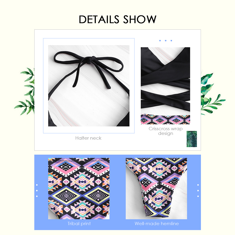 Halter Tribal Print Criss Cross Wrap Bikini Set