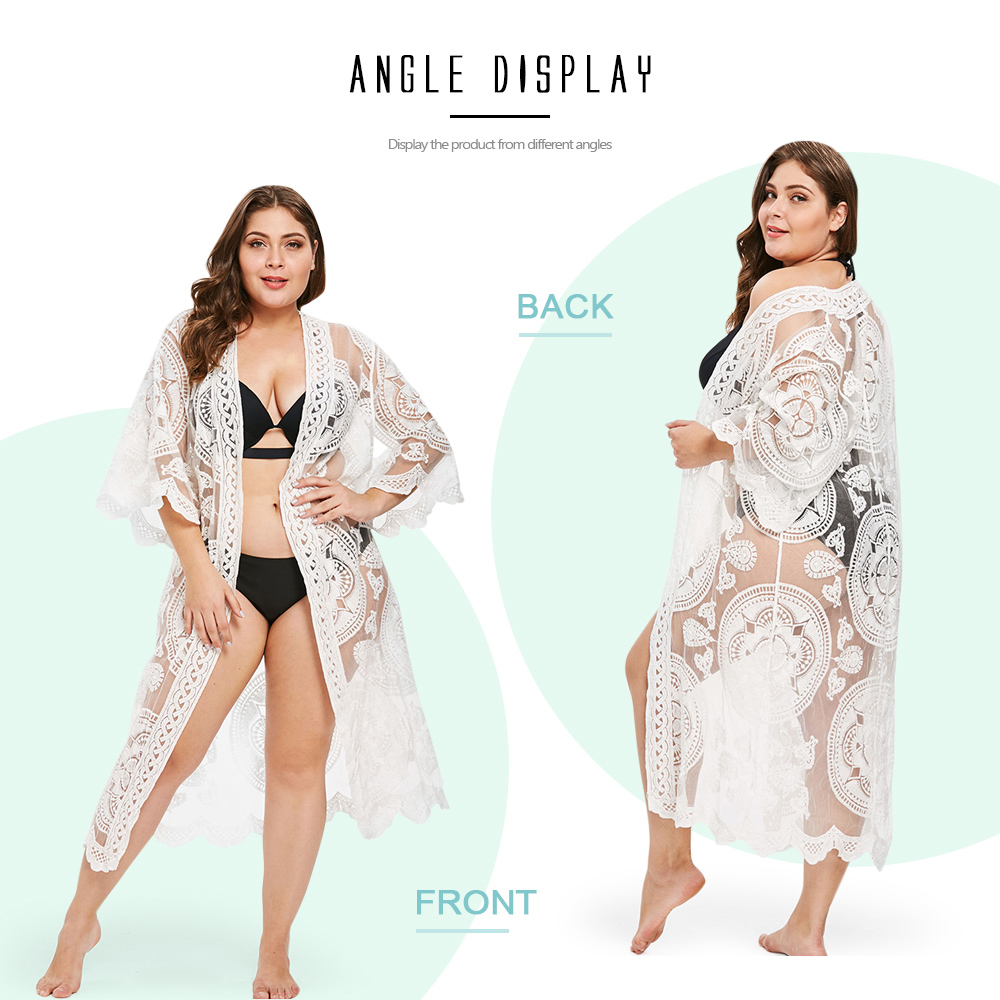 Collarless Lace Plus Size Long Cover Up