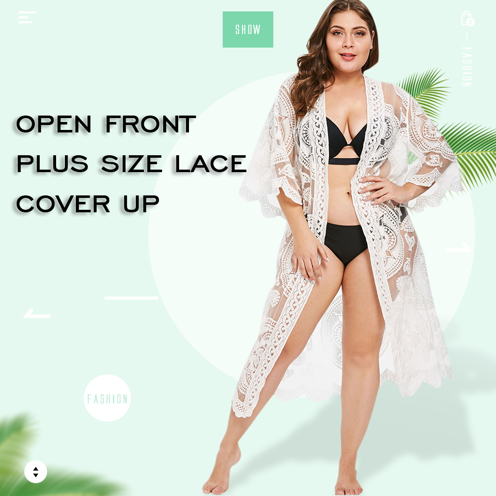 Collarless Lace Plus Size Long Cover Up